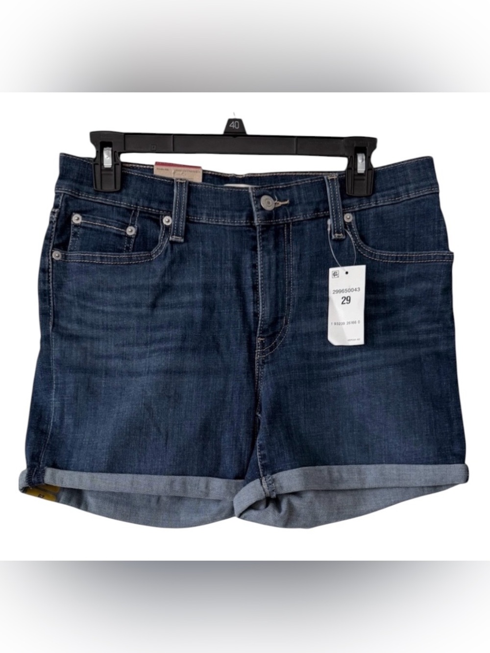 NWT Levi’s women’s 29 mid length dark wash cuffed denim blue jean shorts